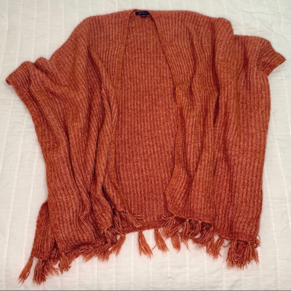 Orange Oversized Knit Poncho O/S  American Eagle